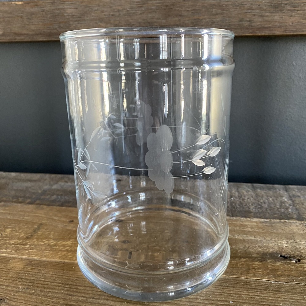 ❤️ Vintage Retro Etched Floral Clear Glass Canister Jar - no lid